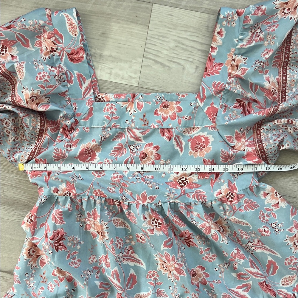 Band of the free - Floral Puff Sleeve Mini Dress in cornflower Blue and mauve - Picture 14 of 14